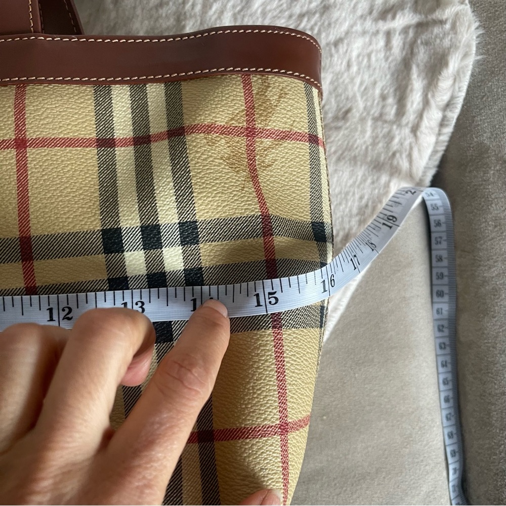 Burberry Tan Plaid Canvas Tote with Brown Leather Handles - Picture 5 of 11